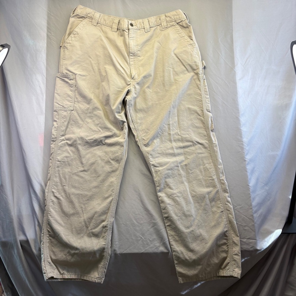 Carhartt Durable Loose Fit Canvas Work Dungaree Pants Tan 44x32 Mens Workwear - Picture 14 of 15